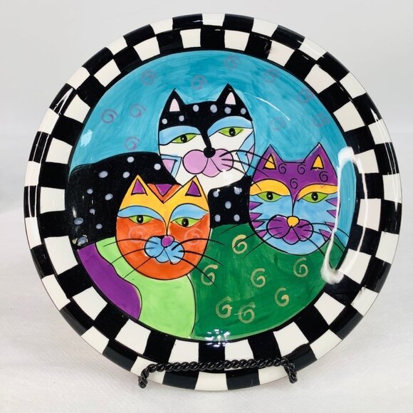 Milson & Louis Vibrant 3 Cats Handpainted 8" Plate - Picture 1 of 2